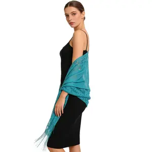 Women's New Summer Long Chiffon Shawl - Solid Color, Lace Hollow Out, Tassel Design, Sun Protection Scarf Head Wrap (Sports & Outdoor Accessory)