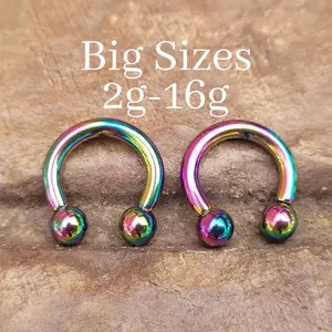 CHOOSE 2 Rainbow Steel Pinchers Ear Horseshoes Gauges Septum Stretching Ring 2g 4g 6g 8g 10g 12g 14g 16g Circular Barbell big