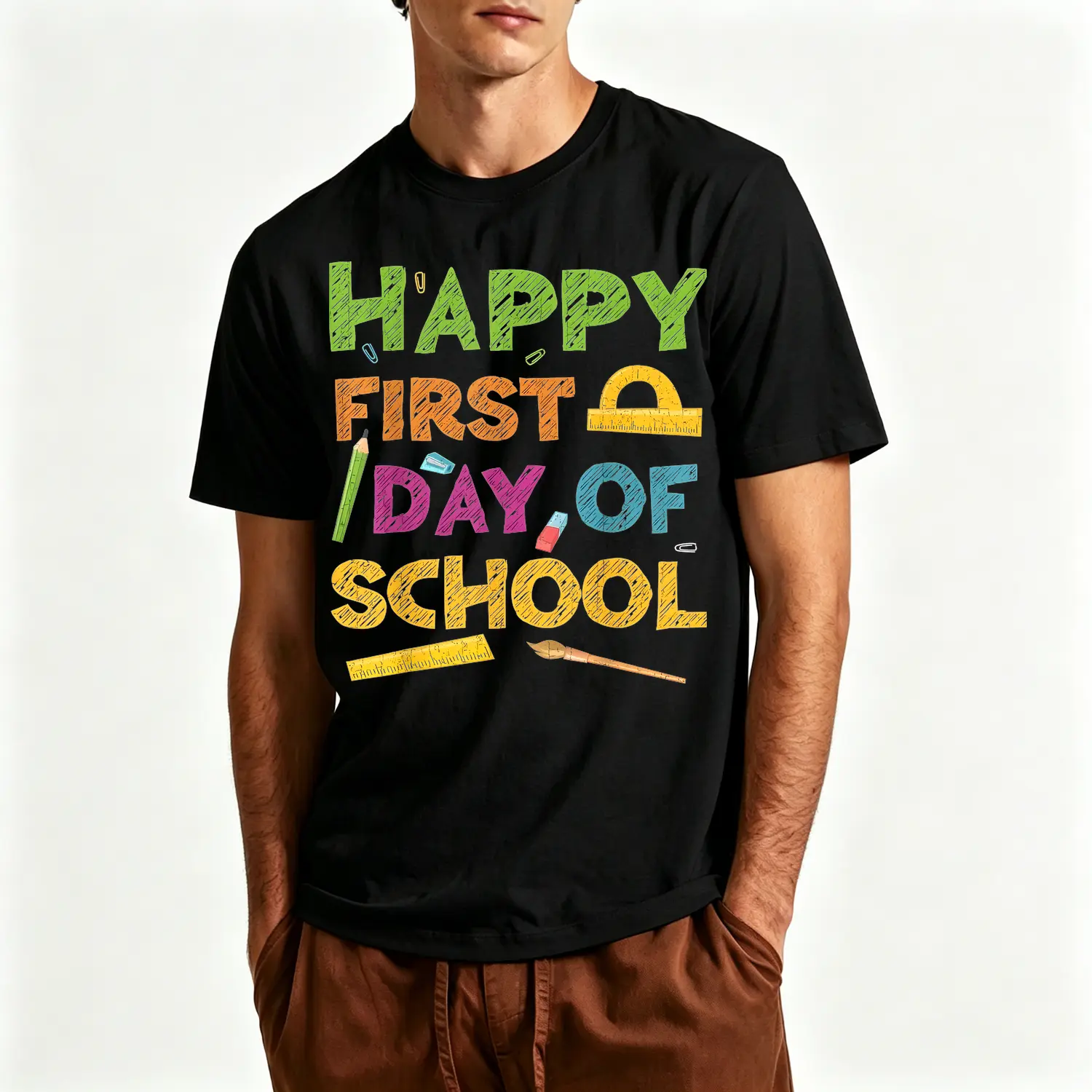 Happy First Day Of School Student Back To School Cotton T Shirt Cotton T Shirt Soft Short Sleeve Tee With Vibrant Design Perfect For Birthday Outdoor Gift Casual Comfortable Durable Breathable