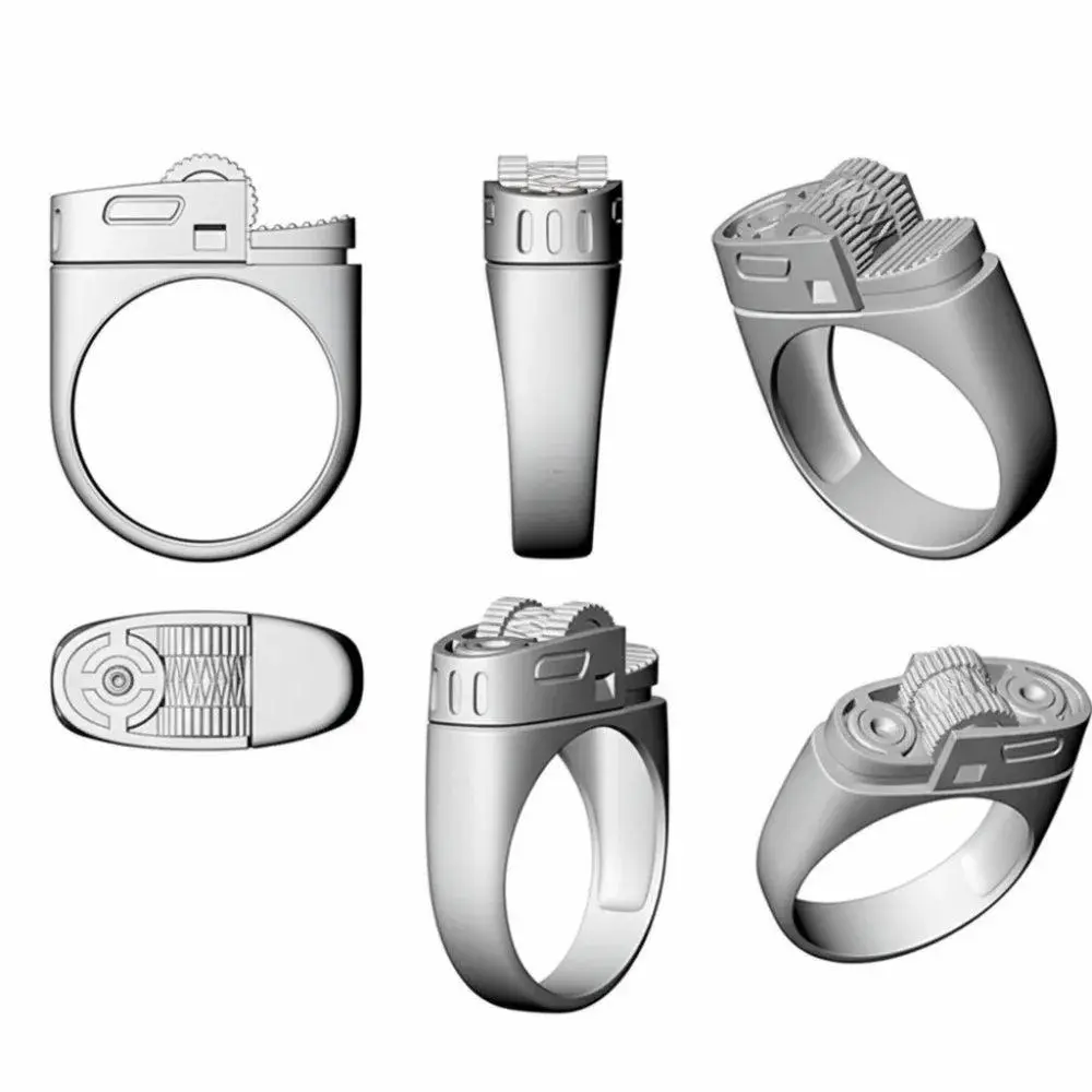 Alloy Material Lighter Ring Creative Design Trendy Style Geometric Design Ring Fashionable Jewelry Copper Ring Cool Ring