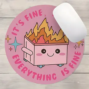 Funny Pink Trash Can Flames Design Round Gaming Mouse Pad, Aesthetic Desktop Decorative Protective Pad, Rubber Anti-slip Lockedge Work Pad, Small Size Suitable for Laptop, Desktop Computer Games, Work, Family, Non Slip Mousepad, Desktop Accessory