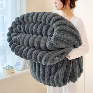 Ultra Soft Faux Rabbit Fur Fleece Blanket, 108x90 Inch Double-Sided Plush Throw Blanket, Thick Warm Multi-Color Bedding for Home, Office, Travel & Gift