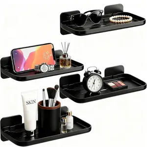 4 Pack Adhesive Floating Shelves No Drill Small Floating Shelf for Wall Storage Damage-Free Wall Mounted Organizer for Bathroom, Kitchen, Bedroom & Office