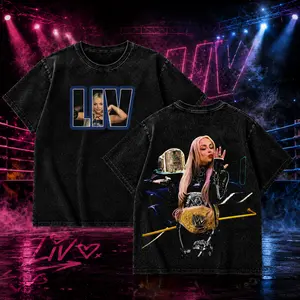 7787 Shop Menswear Liv Morgan Wrestling Graphic Washed T-Shirt Vintage Streetwear Oversized Casual Apparel