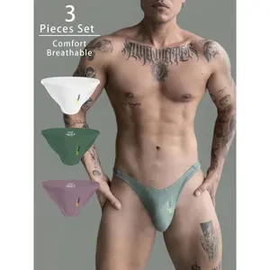 New3pcs Mixed Color Men'S Low Waist And Hip Lifting Sexy Underwear Made Of Modal Material, Ultra-thin, Breathable And Comfortable Undergarments Masculine