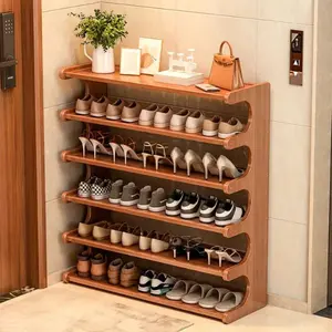 1pc Bamboo Shoe Rack 5-Tier/6-Tier (Adjustable) Heavy-Duty Bamboo Wood-Like Holds 18 Pairs of - Space-Saving Wide Shelf Entryway Organizer, Easy Assembly Standing Shoe Cabinet for Front Door, Living Room, Garage