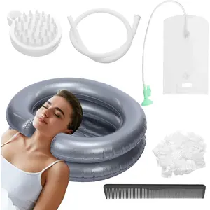 Inflatable Shampoo Set with Inflatable Shampoo Comb Disposable Ear Cover Hairbrush Shower Bag for Elderly Disabled Pregnant Injured Bedridden Handicapped Home Sink for Locs Detox