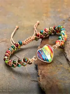 Bohemian Style Heart-shaped Natural Stone Handmade Bead Adjustable Twisted Bracelet for Men and Women, Retro Casual Versatile Bracelet