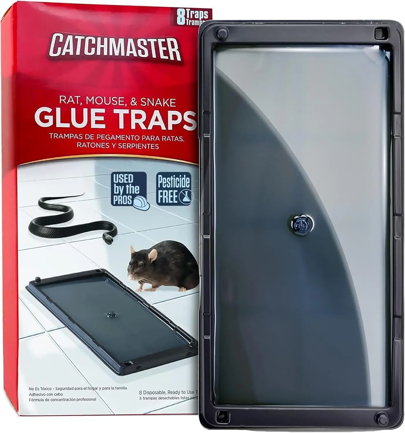 Rat, Snake and Mouse Traps 8Pk, Large Bulk Glue Rat Traps for Home, Adhesive Plastic Tray for Inside House, Snake, Mice, & Spider Catcher, Pest Control for House & Garage