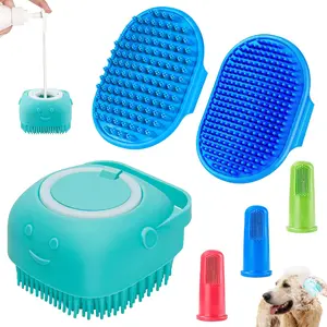6PCS Dog Bath Brush & Dog Toothbrush | Adjustable Handle Shampoo Brush & Scrubber for Short & Long Haired Dogs & Cats | Effectively Solve Odor & Stain Removal Problems (Blue Blue Blue.)