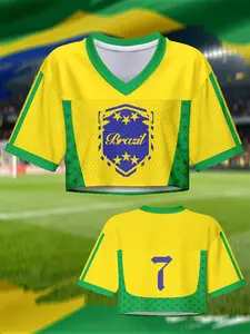 Women's Retro Streetwear Sports Jersey — Brazilian-Style "It-Girl" Cropped Football Top | Athletic Crop Top | Sporty Style | Breathable & Stylish T-Shirt