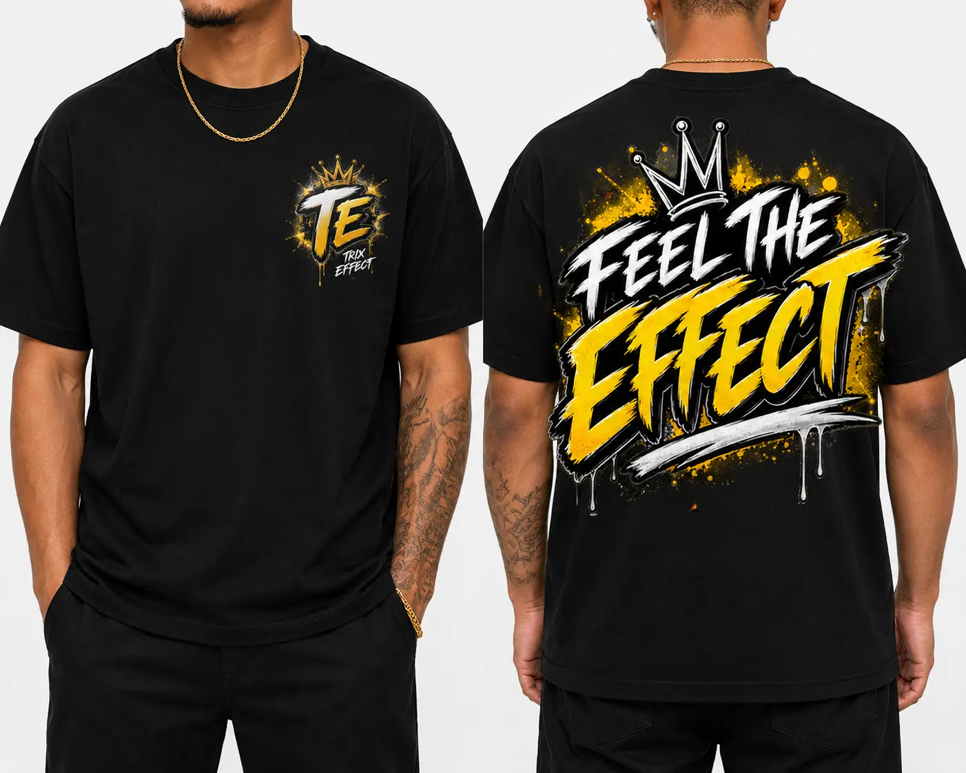 TRIX EFFECT Men's Casual Short-Sleeve Graphic T-Shirt - Classic Black Cotton Crewneck, Front & Back Print, Casual Tee Top
