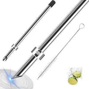 1 Pack 316 Stainless Steel Straw Hole Puncher for Plastic Lids Lemonade Cups,Lemonade Sharp Hole Puncher for Straw Tool with 1 Cleaning Brush–Lemon Stand Supplies(9.5 Inch,Black)