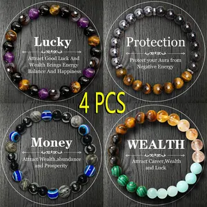 4 Pcs,Green Aventurine & Tiger Eye,Exquisite Bohemian Beaded Bracelet,Unisex Jewelry Gift glass beads,For Special Occasions Gifts For Girlfriends,encouragement gift,protection bracelet