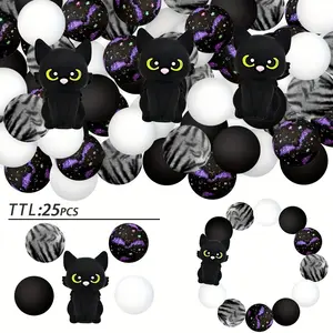 25PCS Black Kitten Star Element Silicone Beads, Halloween, Christmas for Jewelry, Decorative Beads, Earrings, Necklaces, Bags, Pen Chains, Makeup Brushes and Other DIY Handmade Accessories Making