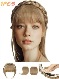 Women's Elegant Fashion Natural Style Clip-In Bangs Wig, Detachable Braided Headband, Multiple Colors, Straight Hair, Lightweight, Seamless, Synthetic Braided Wigs