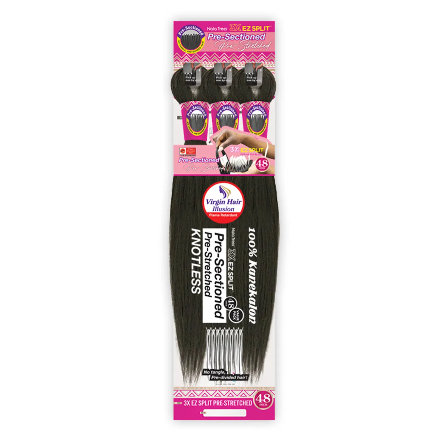 Janet Collection Pre-Sectioned Nala Tress 3X EZ Split Pre-Stretched Synthetic Hair Braids with Hair Feathers, 48"