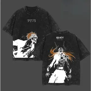 Ichigo "Hollow Mark" Bleach Washed Tee, Double Printed Vintage Oversize Anime T-Shirt, Heavy Cotton Manga Top, Unisex Streetwear, Gift for Anime Fan Bleach anime merchandise