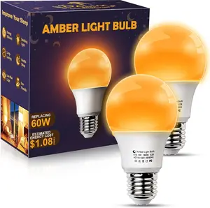 Amber Sleep Light Bulbs, Blue Light Blocking, A19 9W(60 Watt Equivalent) Dim Light Bulbs for Lamp, 1800K Warm Light Bulb, E26 for Healthy Sleep Bedroom Kids Room, 4.30X2.35X2.35 Inch, 2 Pack