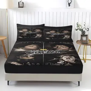 3-Piece Michael Jackson Pattern Bed Sheet With Comfortable Printed Pattern, Including 1 Bed Sheet And 2 Pillowcases, Comfortable Bedding, Non Slip Suitable For Bedrooms And Guest Rooms, Suitable As a Gift