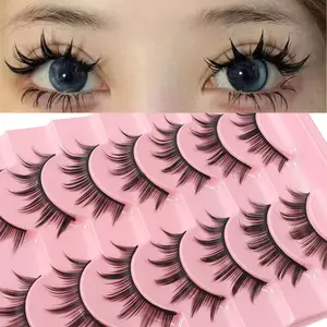 10 Pairs Cartoon Style Pointed Cat Eye False Lashes, Natural Look Anime False Lashes, Fine Korean Makeup False Lashes, Japanese Dense Dramatic False Lashes, Eyelash, Eyelashes With Makeup