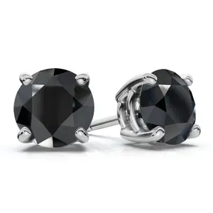 1 1/2 ct 14k White Gold Round Black Diamond Stud Earrings
