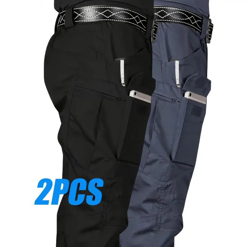 2-piece set, men's outdoor tactical overalls, multi-functional pockets, lightweight and wear-resistant work pants, suitable for camping, hiking and fishing, suitable for spring, summer and autumn