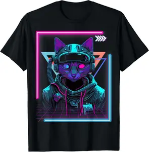 100% Cotton Cyberpunk Cat Kitty Punker | Futuristic Cyber Punk T-Shirt