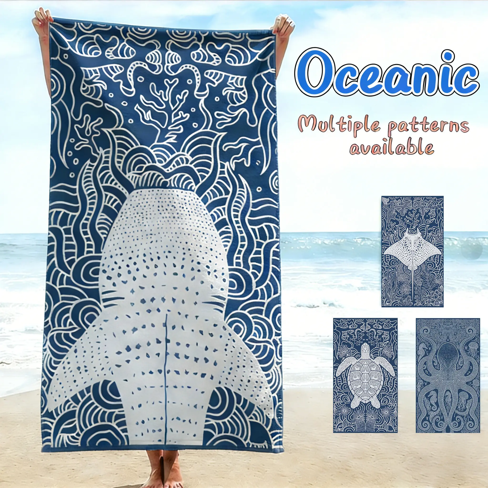Deep Sea Whale Shark Silhouette Beach Towel, Soft Quick Drying Absorbent Skin-Friendly, Simple Oceanic Pattern, Portable Easy Storage, Ideal for Divers, Design Beach Towel, Quick Drying Towels
