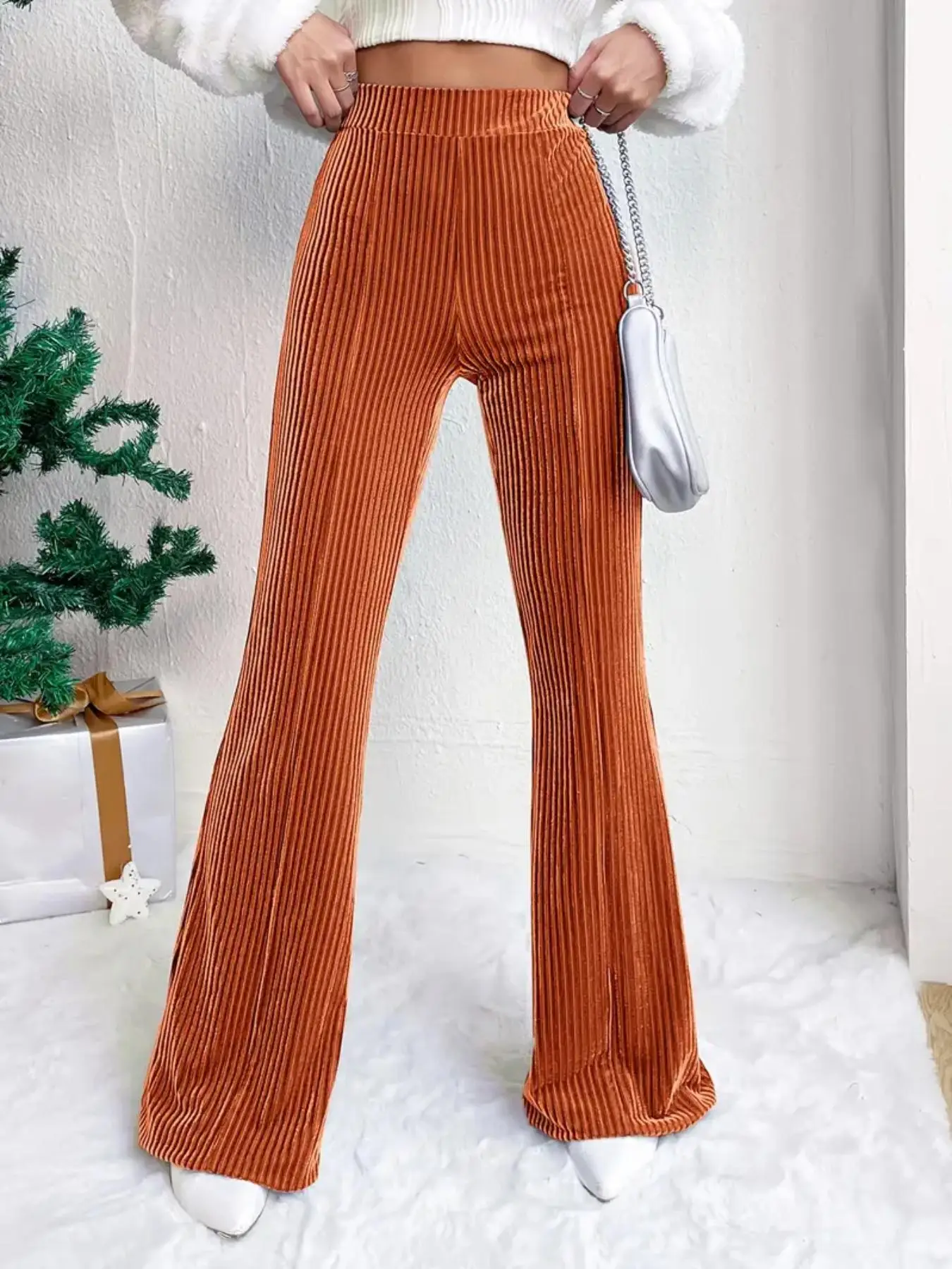 Women's Plain High Waist Flare Leg Pants, Casual Comfy Bell Bottom Trousers for Daily Wear, Ladies Bottoms for All Seasons