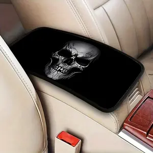 Skull Print Car Armrest Box Cover Pad, Universal Fit Auto Interior Decor Accessory, Durable Protective Cushion for Vehicle Comfort
