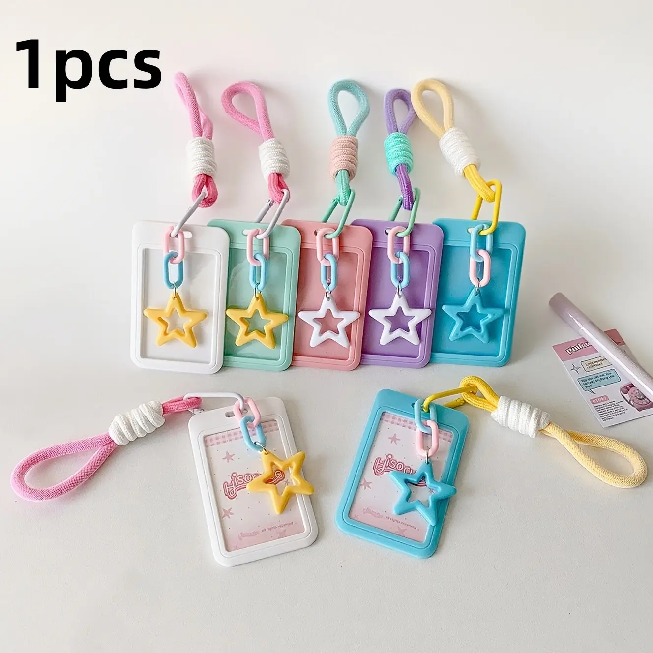 Colorful ID Card Holder with Star Charm, Convenient Lanyard Design, Id Badge Holder With Lanyard, Perfect for Student Ids, Work Cards, Transit Cards, Cute and Stylish