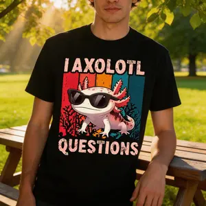 I Axolotl Questions Retro Graphic T-Shirt for Boys & Girls – Fun Casual Short Sleeve Tee with Bold Colorful Design, Round Neck, Soft Stretch Fabric, Perfect for Summer Men's Crew Neck Short Sleeve T-Shirts Cotton Printed Round Neck T-Shirt