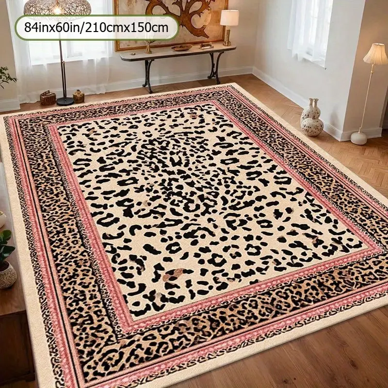 Luxurious Soft Rectangular Leopard Print Polyester Crocheted Pile Single Rug - Multi-Tone (Black,White,Beige,Golden,Brown,Pink), Machine Washable, Dustproof, Anti-Slip Indoor House & Room Decor Rug for Living Room,Bedroom