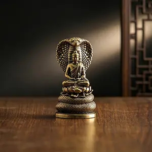 Bronze Cobra Guardian Buddha Statue, Snake-Shaped Protective Buddhist Sculpture, Home Decor Craft, Traditional Artwork for Living Room