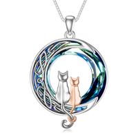 2 Cats(Silver and Rose Gold)-Blue Crystal-02-A