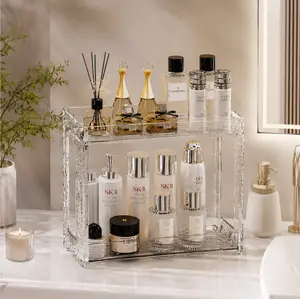 Luxury 2-Tier Acrylic Bathroom Counter Organizer, Clear Vanity Makeup Skincare Storage Rack, Perfume & Cosmetic Display Shelf for Bathroom Countertop, Modern Vanity Organizer for Makeup, Toiletries & Beauty Essentials