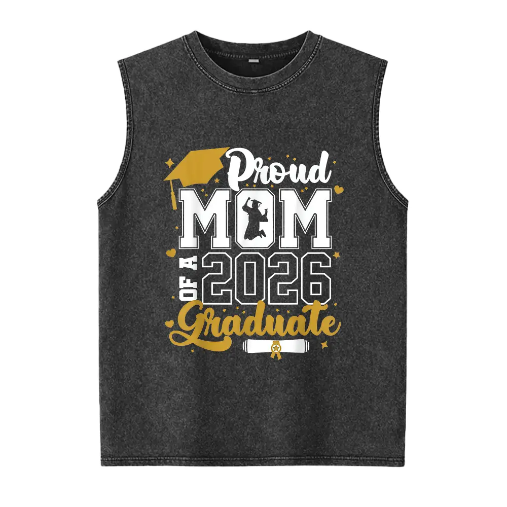Menswear Soft Smooth Cotton Fabric Washed Vest - Unisex Short-Sleeve Vest for Proud Mom of 2026 Senior, Class of 2026 Graduate Themed (Note: Original title had a truncated "2025-202" which is incomplete; preserved as is per core info requirement)