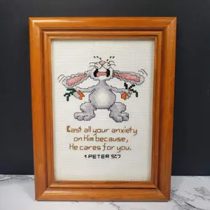 Handmade Framed Religious Needlepoint Vintage