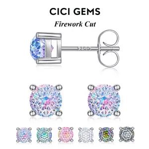 CICI GEMS 1CT Stud Earrings for Women Men S925 Sterling Silver Hypoallergenic Firework & Rose Cut Butterfly Back 18K White Gold Plated Anniversary Birthday Gift Daily Fine Jewelry