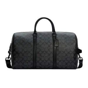 COACH Venturer 43 Classic Monogram Oversized Tote Bag for Men and Women, Coated Canvas with Calfskin Trim, Travel Style, Black