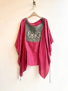 2D Vestment Hand Embroidered Smock Cape with Baltic X Design and Ties | White Linen and Grey Cotton