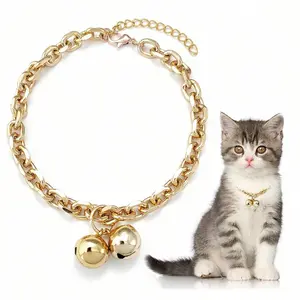 320 1.5 Bells + 0 Chain Four Facets 0.9 Wide Fashionable Pet Necklace Bell Dog Collar Cat Collar Alloy Chain Dog Collar Cute Casual Not Easy To Fade Quality Assurance Gold Necklace Silver Necklace