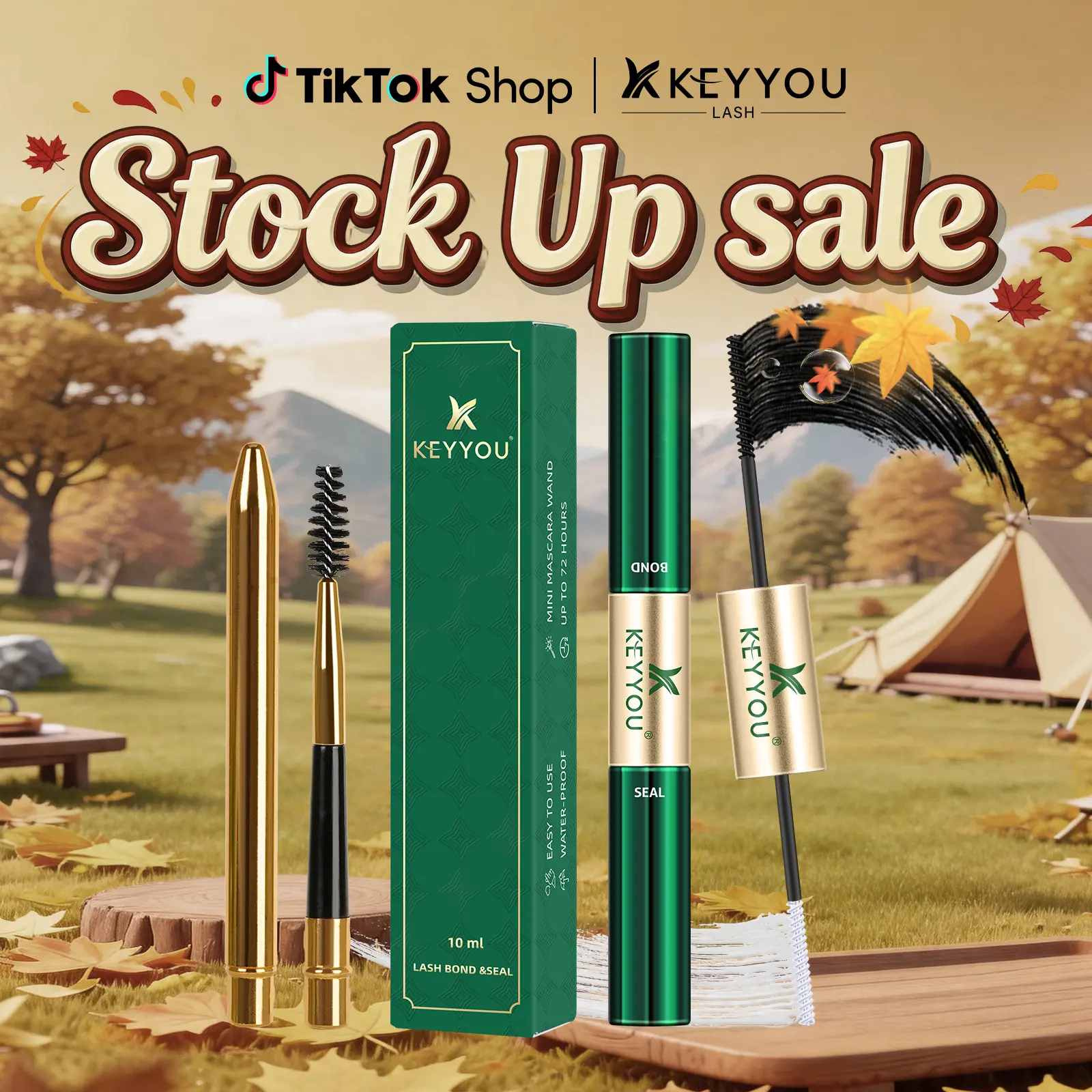 KEYYOU Waterproof Lash Bond & Seal 10ml with Mascara Brush- Eyelash Adhesive for Long-Lasting Makeup - Eyelashes #September Stock Up