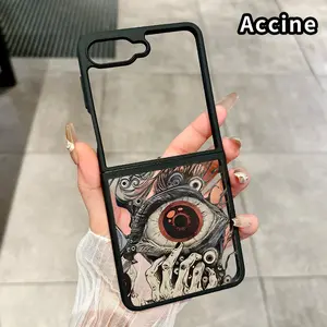Mystic Eye Vision Pattern Foldable Phone Case for Z Flip 7/6/5/4, Axis Protection and Complete Lens Protection Shockproof Silicone TPU Transparent Cover
