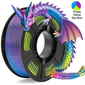 Tricolor Silk PLA 3D Printer Filament, 1.75mm Multicolor 3D Printing Filament, Purple&Sky Blue&Yellow Filament, 250g (0.55lbs)