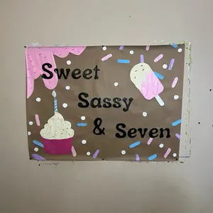 Sweet Sassy & Seven Custom Themed Birthday Banner - 48x36 Inches, Customizable Design with Ice Cream and Cupcake Graphics