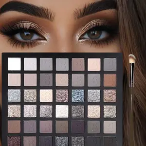 1 SET 42 Shades Eyeshadow Highly Pigmented Palette Set with Brush Matte & Shimmer Punk Smoky Cement Gray & Dark Edition for Professional & Daily Use, Halloween Festival, No Flammable Ingredients