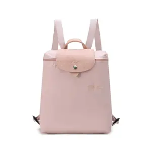 Longchamp Le Pliage Green 26 Backpack with Adjustable Shoulder Strap, Recycled Canvas and Leather Trim, for Women in Sakura Pink