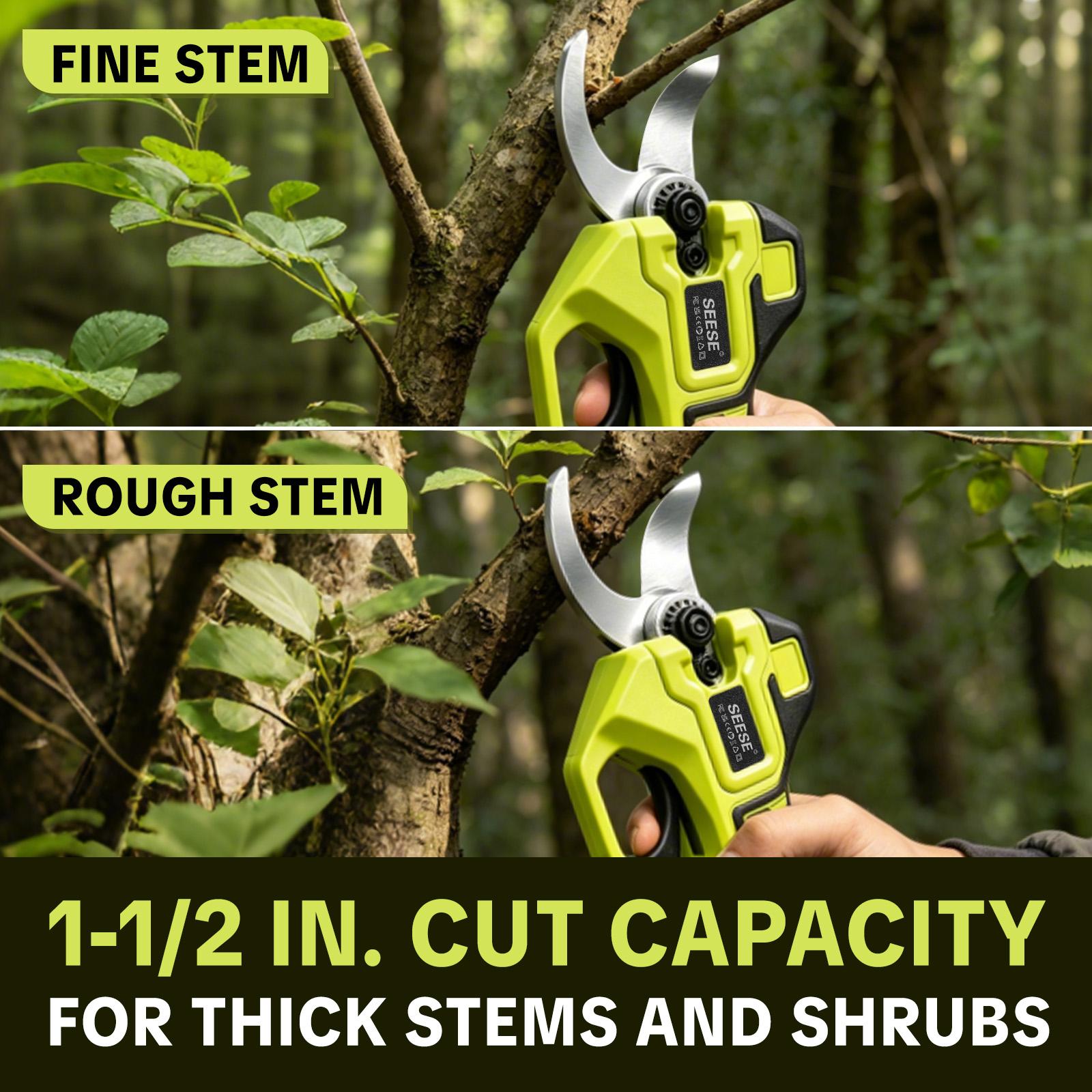SEESE Electric Pruning Shears for Gardening: 1.25" Cutting Cordless Power Pruner, Brushless Motor, Dual21V Battery For Tree & FlowerTrimming fathersdaygift SEESE Electric Pruning Shears for Gardening: 1.25" Cutting Cordless Power Pruner, Brushless Motor, Dual21V Battery For Tree & FlowerTrimming fathersdaygift